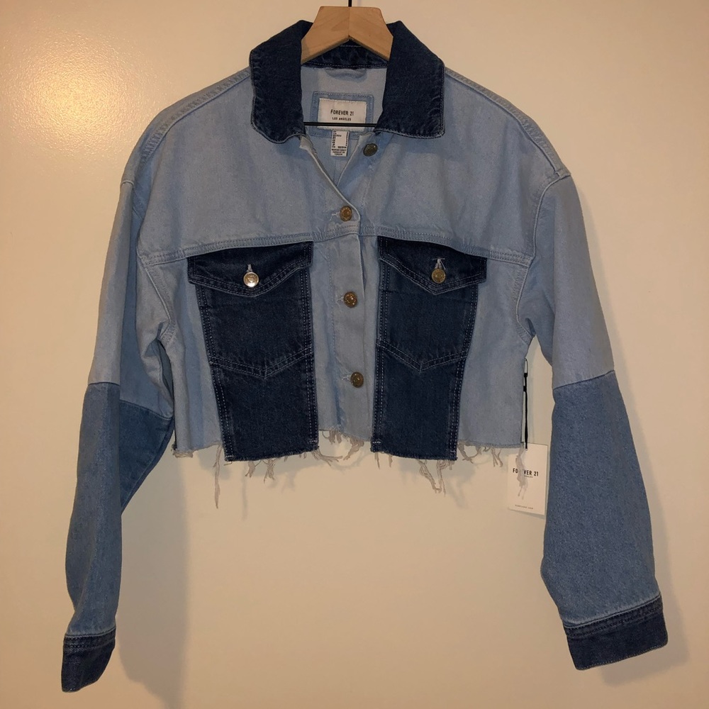 Forever 21 Colorblock Frayed Denim Jacket